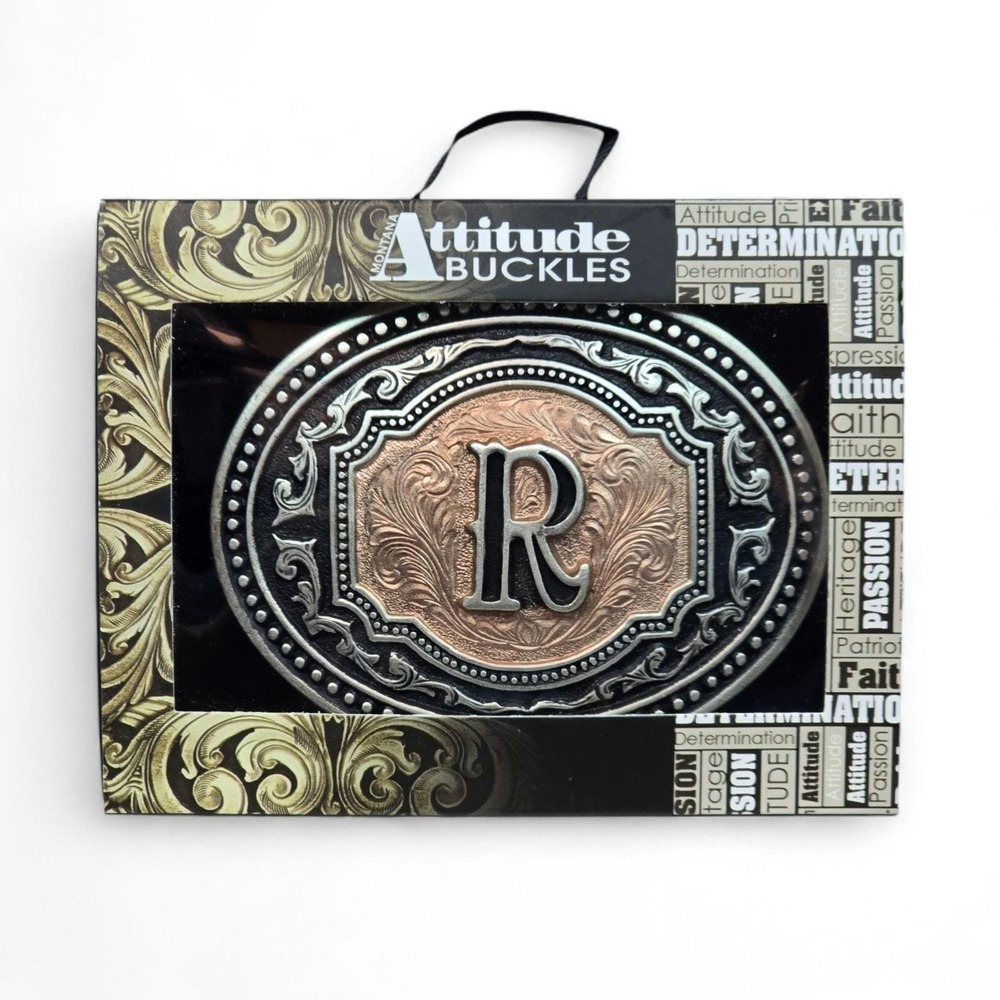 Montana Silversmiths Initial "R" Two-tone Cameo Belt Buckle ~ New - Picture 3 of 7